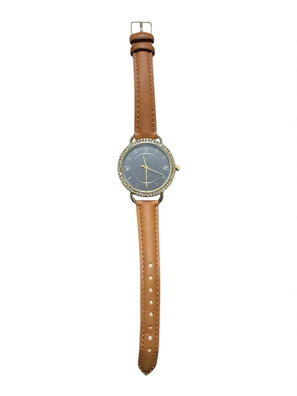 Classic Women's Brown Leather Strap Watch with Gold Accents